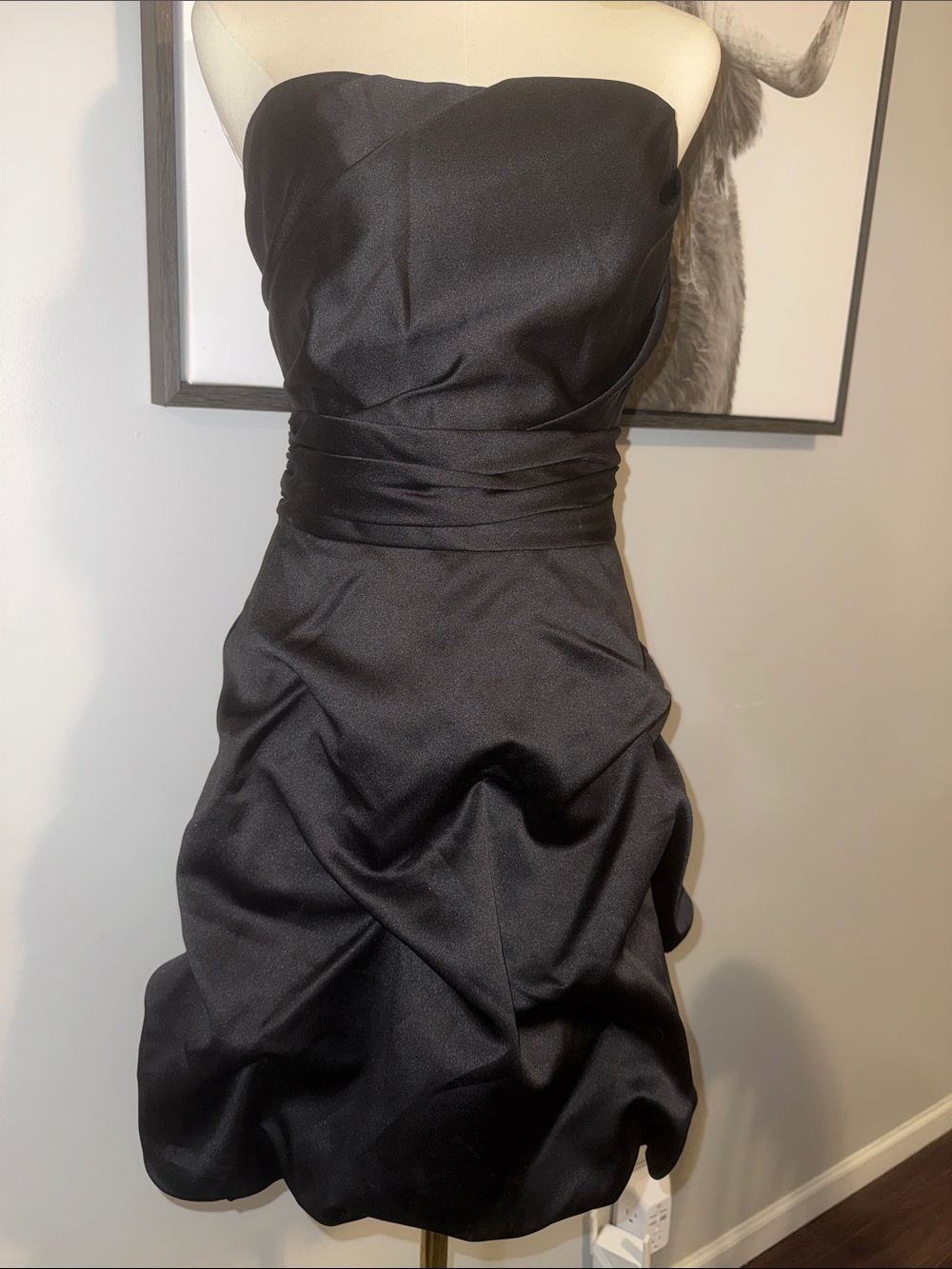David's Bridal Black Strapless Bubble Hem Cocktail Dress